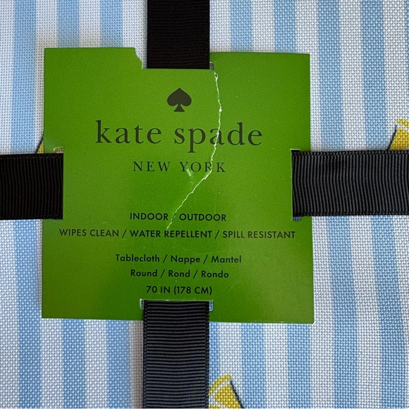 Kate Spade Blue Striped Lemon Round Indoor Outdoor Tablecloth  70” NWT - Picture 2 of 5